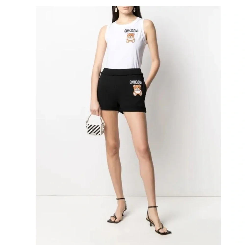 Moschino - Teddy motif embroidered track shorts - women - Cotton - black. size 2